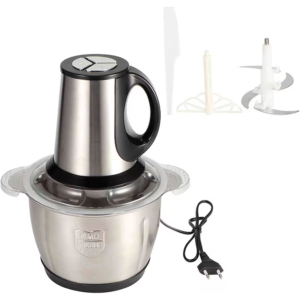 Tocator electric pentru carne si legume, 4 lame din otel inoxidabil de inalta calitate, Capacitate 2L, Recipient din Inox, Argintiu