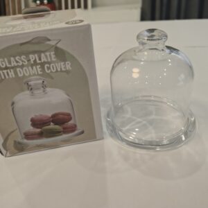 Platou din sticlă cu capac tip clopot, Ø10 cm – pentru deserturi și gustări