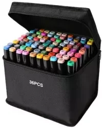 Set 36 Markere Duble Profesionale, Culori Vibrante Permanente, pentru Desen, Schițe, Manga, Anime, cu Geantă inclusa